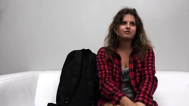 Real amateur brunette on casting couch