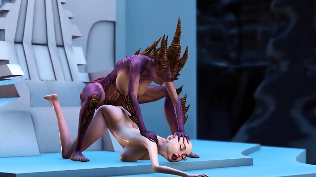 Female alien fucks a sexy slave girl on the exoplanet