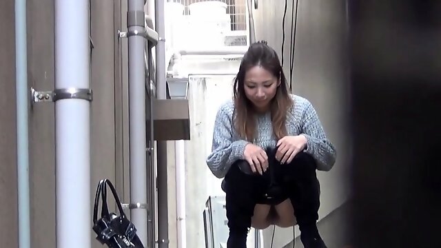 Asian squatting to piss