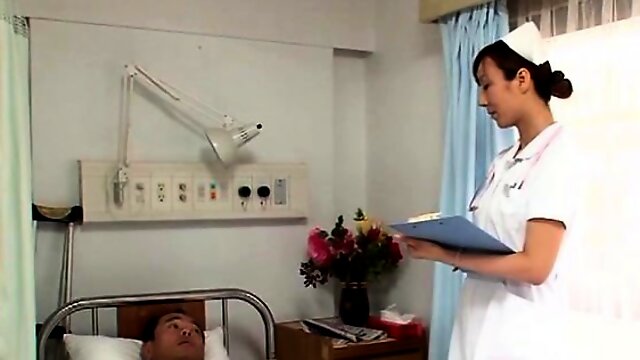 Asian nurse deals extra big 10-pounder between the lips