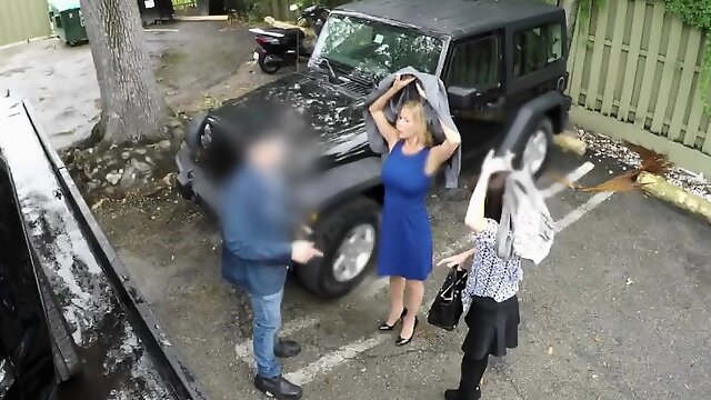 Busty blonde milf gets banged roughly in tow truck