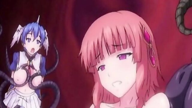 Cute anime coeds caught and drilled by tentacles monster