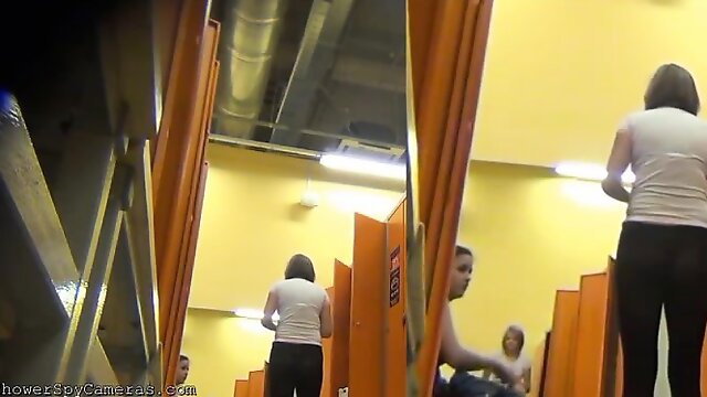 Few women caught on a hidden camera undressing in a locker