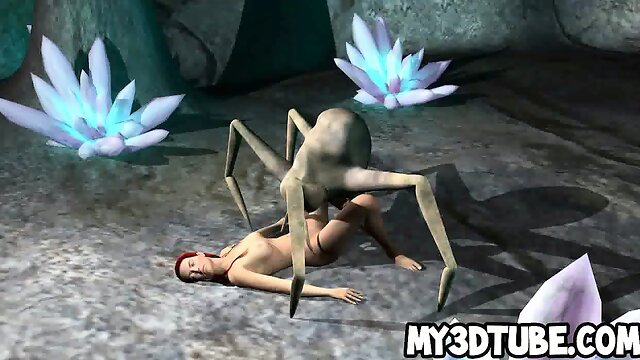 3D redhead babe gets fucked by an alien spider