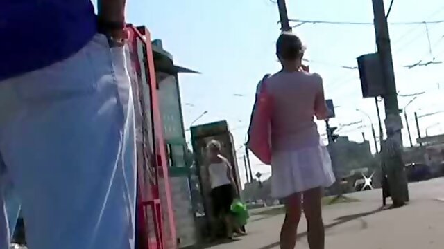 Hot upskirt voyeured at the bus stop