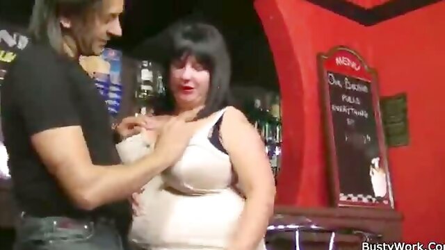 Fat barmaid fucked at work