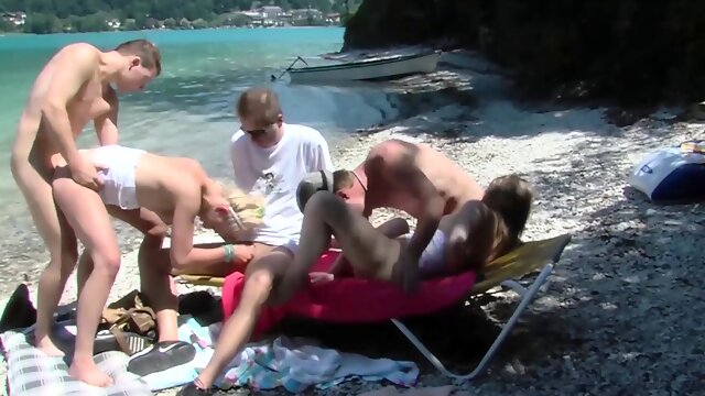 Real public german beach fuck orgy