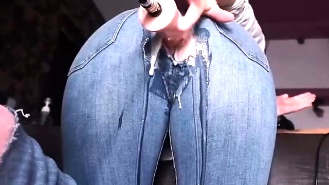 Machine Dick through her Jeans makes Mom Cream so Hard