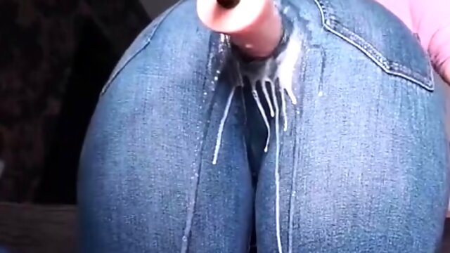 Creamy Squirt Dripping from MILF Jeans from Mechanical Dick