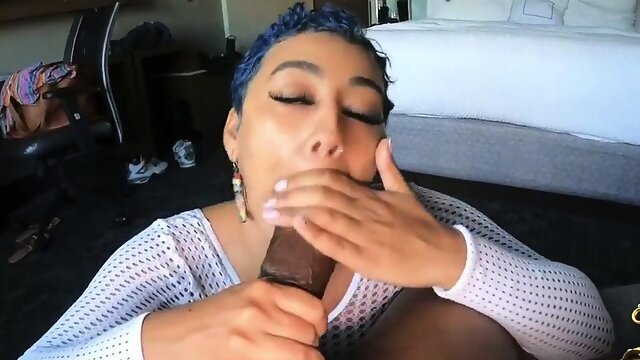 Hot amateur ebony blows and rides her white Bfs big cock