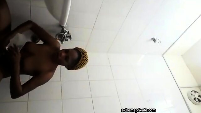 Gorgeous African sister 19 soaping in shower