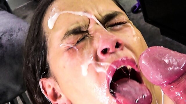 Drooling latina whore drenched with cum