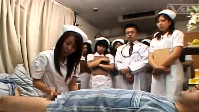 Japanese hospital nurse training day milking patient