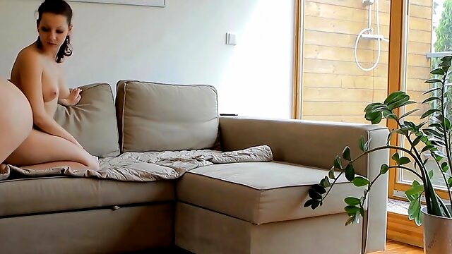 Delectable young brunette lady enjoys twat stretch