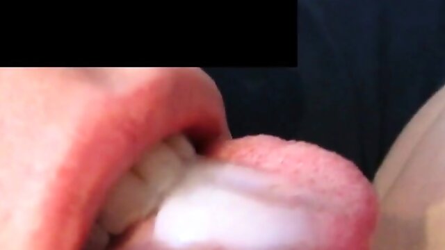 Swallowing a hot load of gooey cum