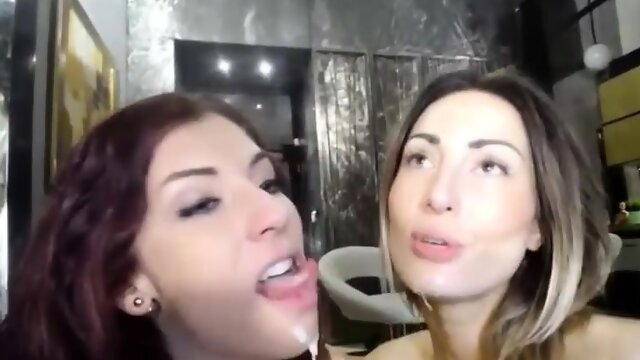 Two MILF camgirls swap cum and take turns sucking and riding