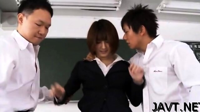 Virginal japanese teacher gets mouth gangbanged highly hard