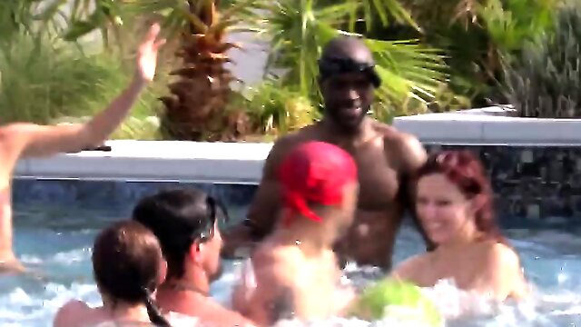 Crazy poolside orgy with horny swinger couples