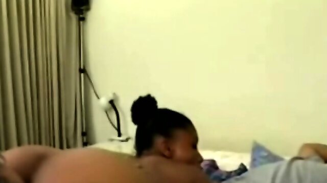 Pregnant ebony babe pounded by two cocks on bed