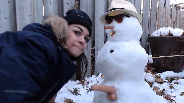 Teen gets fucked by snowman