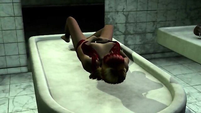 Busty 3D cartoon lesbian babes fool around in a morgue