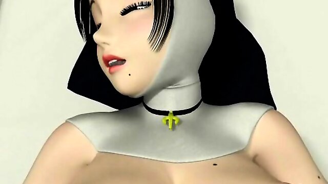 3D anime nun gets slit vibrated
