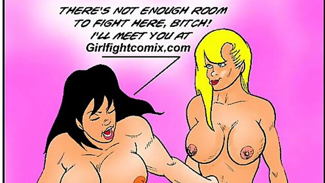 Hair pulling catfight girl fights wrestling art comic