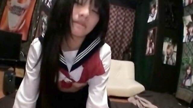 Teen sweet jap school girl riding man stick like crazy on