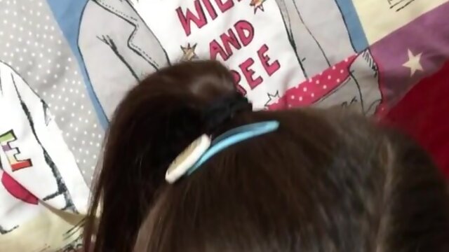 Evening blowjob before going to bed by nerdy Brunette with pigtails