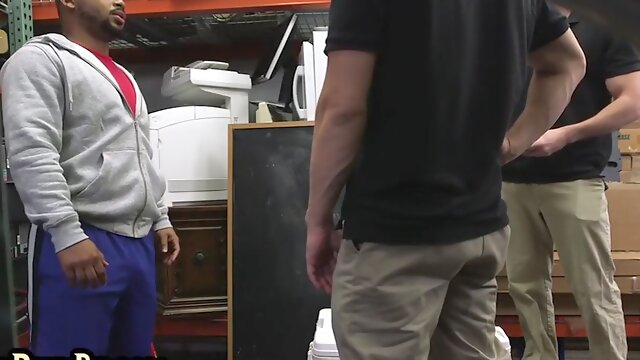 Black gay pawn fucked in a threesome in a warehouse by pawnshop owners