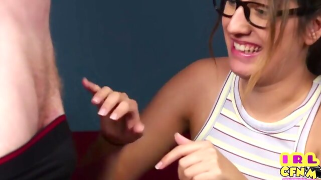 CFNM amateur teen gives her 1st CFNM blowjob with cumshot ending