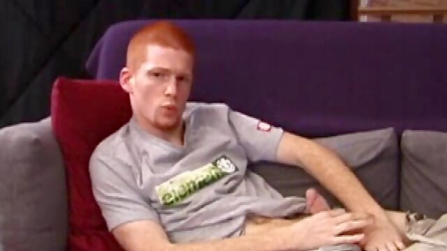 Redhead Tristian hasnt cum in three days, so hes hot to jerk off. Seconds later, this cute young guy is stroking his cock naked and spinning around on the couch.