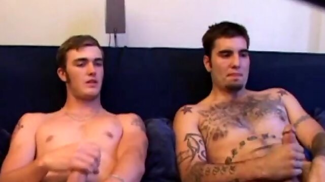 While watching porn on the tube, Rock and Christian exchange saliva and get naked. Rock falls on top of Christian and hardens his cock and Christian returns the favor.