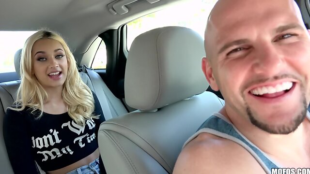 Shoplifting Rebel Fucks On The Run - Blonde Uma Jolie Flirting with her Driver in the Car