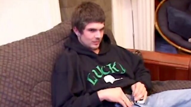 Lucky guy comes back from the skate park and invites us to watch him stroke one. He takes off his pants and works on his cock while lubricating his asshole with his finger.