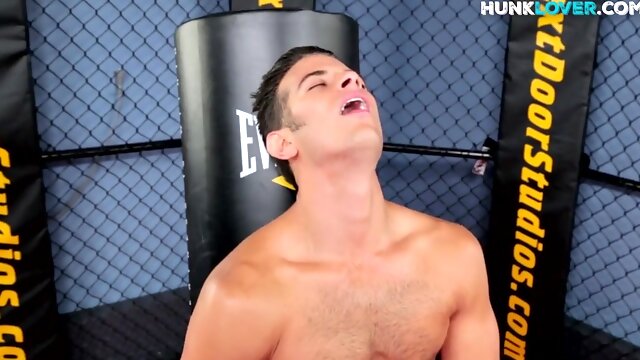 Muscular newbie in jockstrap solo masturbates in close up