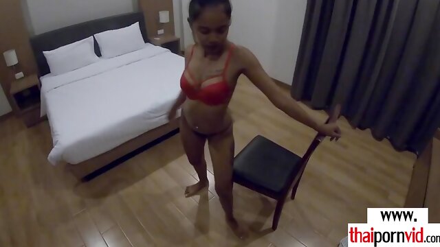 Unexperienced Thai teenie Virgin banging her BWC paramour after a voluptuous striptease