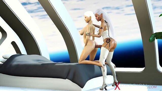 3DXPASSION - A super hot three dimensional sci-fi android dickgirl smashes a killer damsel in the space station