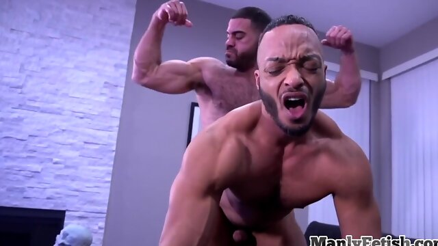 MANLY FETISH - Ripped hunk barebacks tight black ass in erotic couple