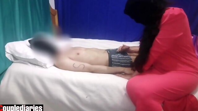 Arab step-mother wants to wake her sonny but she enjoyed his trunk