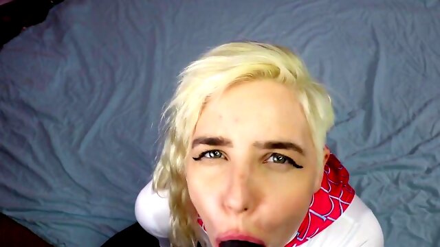 Uber-Cute ash-blonde honey got down on her knees to blow man rod and slurp some new jizz