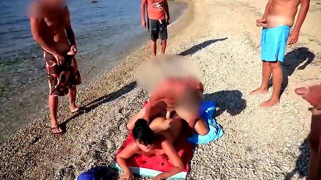 Naughty dark-haired is having rectal hook-up with many folks on one of the beaches of Mykonos