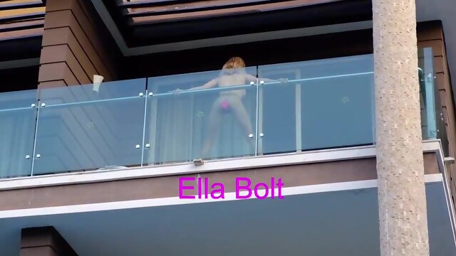 She Caught me when I Spy her railing a Meaty Fake Penis and Unloading in Balcony ELLA BOLT