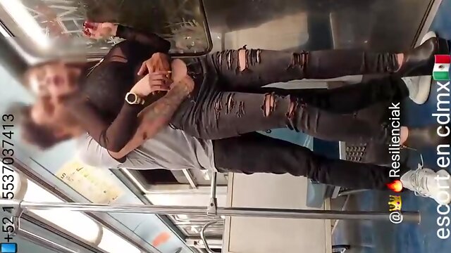 Molten woman in torn denim, Kendall enjoys the way a random stranger is pawing her