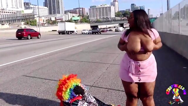 Edible Tee Gets Romped by Gibby The Clown on A Engaged Highway During Rush Hour