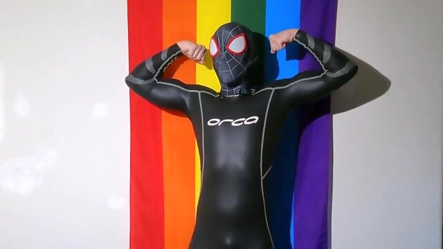 Spidey Wetsuit Ripple and Demonstrating off Muscles