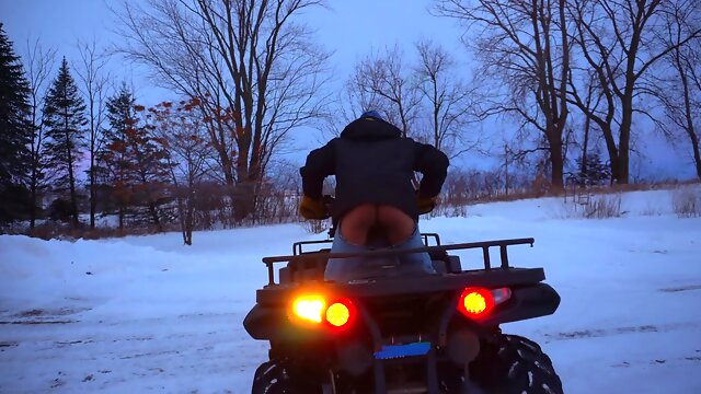 Shoving snow with YAM-SIZED FUCK HOLE in trousers uncovering butt to neighbors