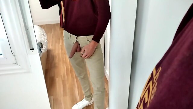 Unexperienced Boy Milking Hefty Manstick Highly Rock-Hard and Venous Before Appointment at Work
