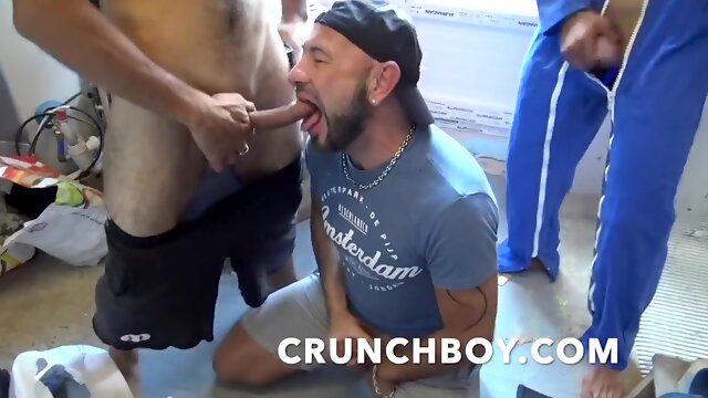 Throating rreal gay-for-pay employees witm jizz throat in exhib public street for crunchboy