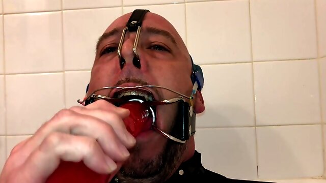 Throating a Lengthy Fuck Stick with Braces Headgear Spidergag and more